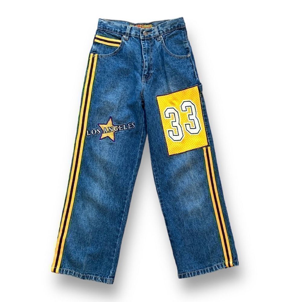 Vintage 34th Street Jeans Wide Leg Carpenter Purple Yellow LA Lakers Basketball‎